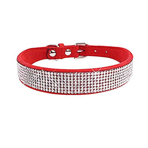 Dog Collar Suede Fiber Crystal Dog Collar Comfortable Glitter Rhinestone Dog Collars Zinc Alloy Buckle For Small Dogs Cats 1Pcs Red Xxs