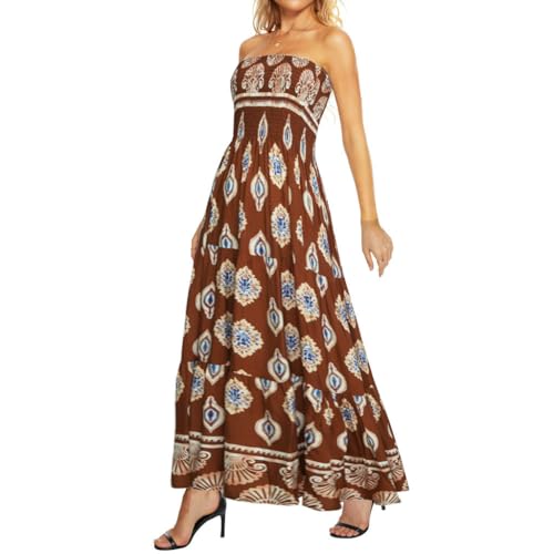 Image of Women's Summer Strapless Tube Top Maxi Dresses Off Shoulder Boho Beach Long Dress