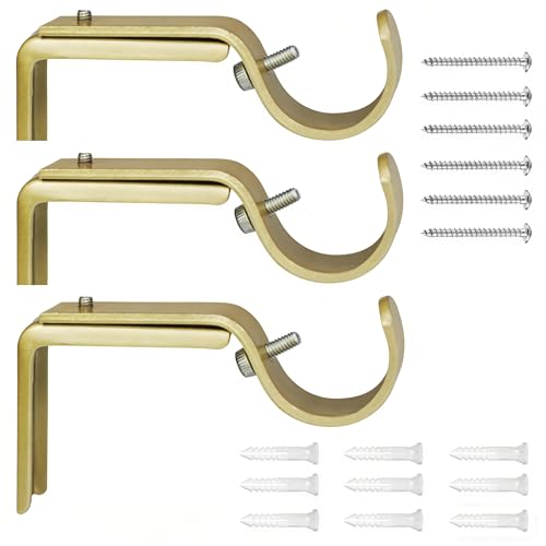 eletriace Curtain Rod Bracket - Heavy Duty Adjustable Window Hardware, Rod Holder for 1-Inch Diameter Curtain Rods, Wall Mounted Support Set of 3 (Golden yellow)