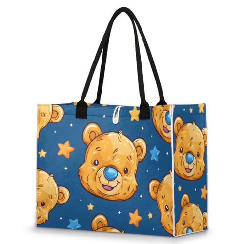 Bear Star Pattern Tote Bag for Women Large Beach Bag Reusable Tote Bags for Work Travel Beach Shopping