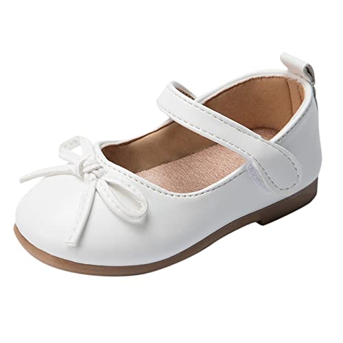 Kids Leather Princess Shoes with Bow Non Slip Children Ballet Girl Student Shoes Girl Barefoot (White, 18-24 Months)