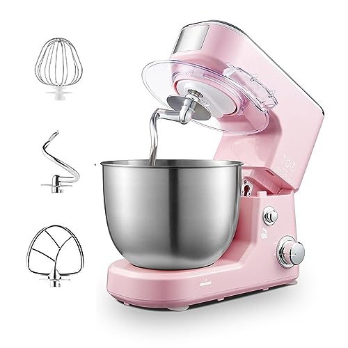 Sbattitore Elettrico 3 In 1 Impastatrice Planetaria con Cabezal De Inclinación Ajustable De 1000W De Velocidad Tazón para Mezclar De Acero Inoxidable De 5L para Hornear Batido De Huevo (Color : Pink