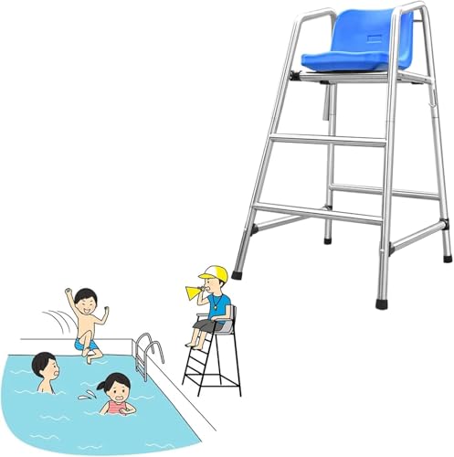 SAFWELAU Taburete Alto Escalera para Piscina Exterior Silla Observación Altura Fija 120/150/180cm - Piscina, Gancho Acero INOX + Porta-Sombrilla​(S-1.2m/47.2inch Tall)
