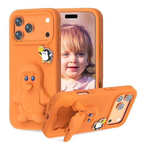 Coque orange pour iPhone 14 rigide en silicone avec support mignon antichoc