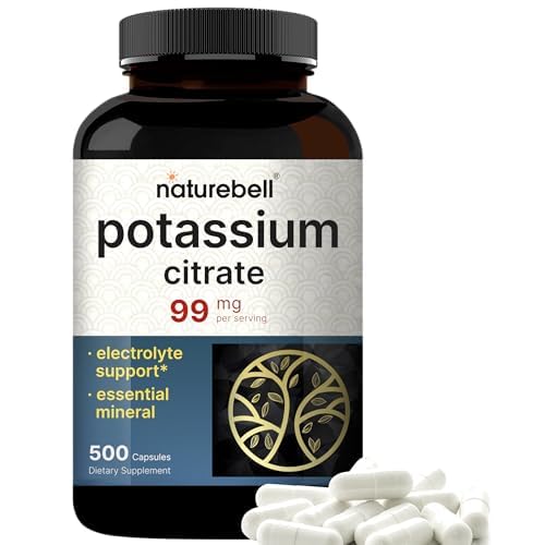 Potassium Citrate Supplement 99mg, 500 Capsules | Easily Absorbed Chelated Form – Essential Mineral Electrolyte Balance – Supports Muscle, Bone, & Heart Health – Non-GMO