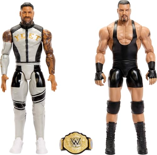 Mattel WWE Main Event Showdown Action Figures 2-Pack with Accessory, Series #25 Bron Breakker vs Jey USO Collectible Set, 6-inch