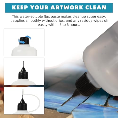 Image of Calvana 3.5oz Liquid Solder Flux for Stained Glass, Handy Soldering Flux, Stained Glass Paint Supplies Kit & Starter Tools, Pointed Tip Bottle, Ensures Precise Application, Gentle & Smoke-Free