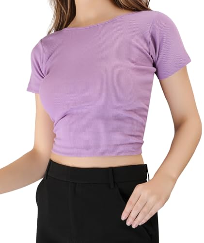 Image of Brown Solid Ribbed Slim Fit Crop Top for Women's & Girls