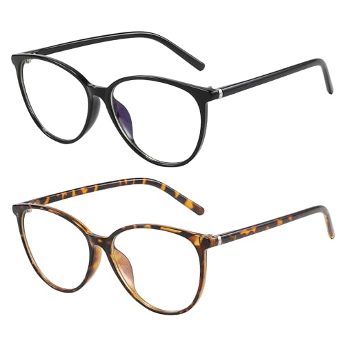 VIPBEST Blue Light Blocking Glasses for Women Men Round Oval Cat Eye Womens Computer Gaming Blue Light Glasses 2 Pack Black/Demi Browm