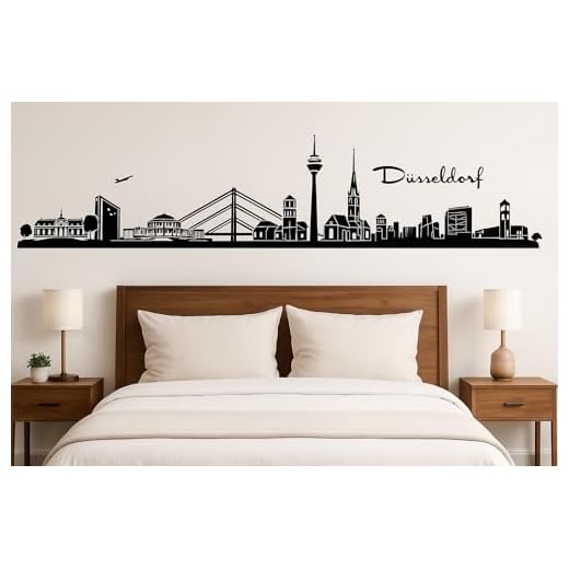 Düsseldorf Skyline Wandtattoo, 130 x 30 cm, Selbstklebende Vinylfolie (Schwarz)