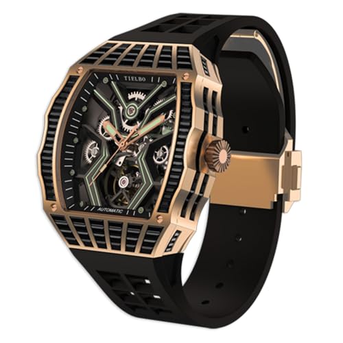 HEMUDU Luxury Crystal Automatic Mechanical Watches for Men Skeleton Sapphire Man Wrist Watch Waterproof Diamonds Watch Luminous (Black)