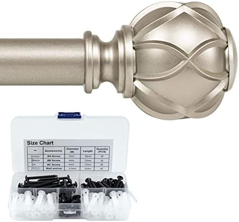 KAMANINA Bundle of 36-72 Inches (3-6 Feet) Curtain Rod and Matched Screws, Netted Texture Finials, Champagne Gold