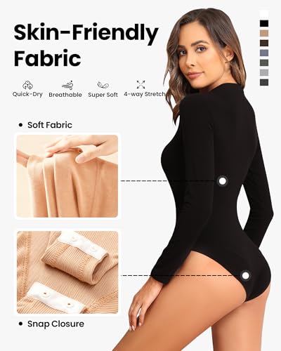 TVKSOM 4/5 Pack Long Sleeve Bodysuit for Women Round Neck Soft Breathable Casual Basic Stretchy Body Suits Tops