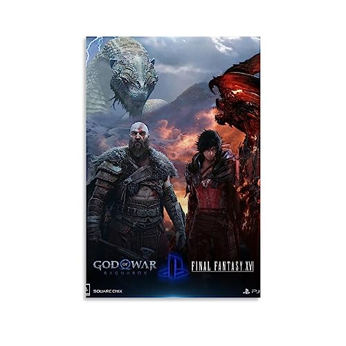 UMCHU God of War Ragnarok And Final Fantasy Poster Pintura Decorativa Lienzo Arte de Pared Sala de Estar Póster Dormitorio Pintura, Arte de Pared Impresión de Imagen Moderna Decoración de Habitación