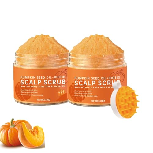 Exfoliante para el Cuero Cabelludo - Exfoliante con Aceite de Semilla de Calabaza y Masajeador, Limpieza Profunda y Antipicazón, Elimina Eficazmente la Caspa, Sin Sulfatos (2PCS)