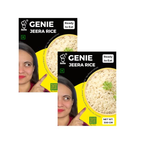 Image of Genie's Ready to Eat Jeera Rice (PACK OF 2 x 300G) | Slow Cooked Instant Veg Meal | Quick Microwaveable Food | Preservative Free