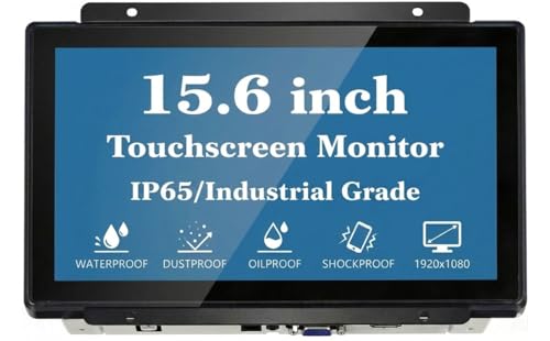 Image of 15.6 Inch Open Frame Touchscreen Monitor - 10-Point PCAP 1920x1080 FHD 300 Nit IP65 Waterproof Display - for Industrial Kiosk POS Vending Machine HMI and Digital Signage VESA Panel Mount