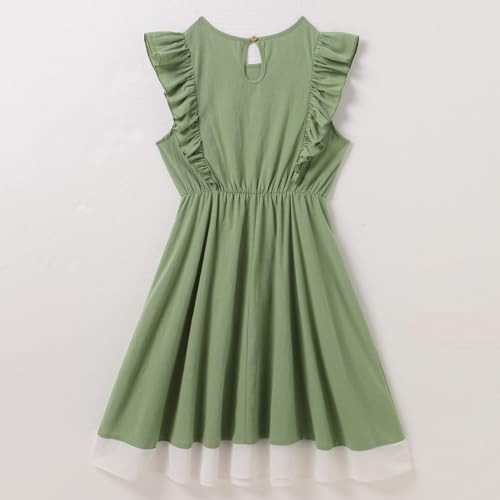 AWIBMK Mommy and Me Color Contrast Flutter Sleeve Ruffle Dress Summer Elastic Waist Casual Mom Daughter Matching Outfits4