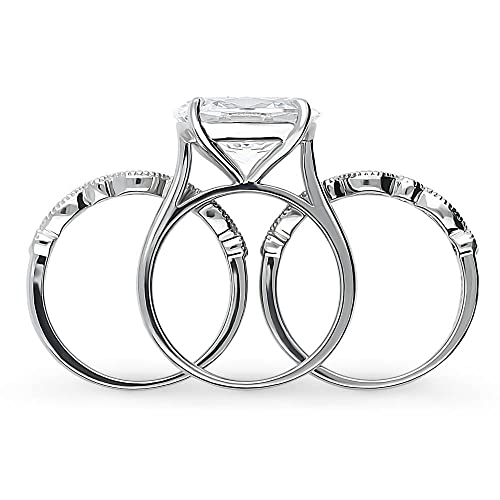 BERRICLE Sterling Silver Milgrain Wedding Engagement Rings 5.5 Carat Cubic Zirconia CZ Solitaire Ring Set for Women, Rhodium Plated4