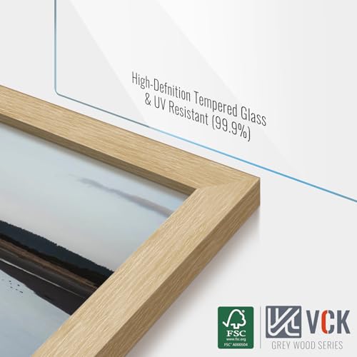Image of VCK 16x20 Picture Frames 5 Pack, Oak Wood, 11x14 Mat, Glass, for Artwork