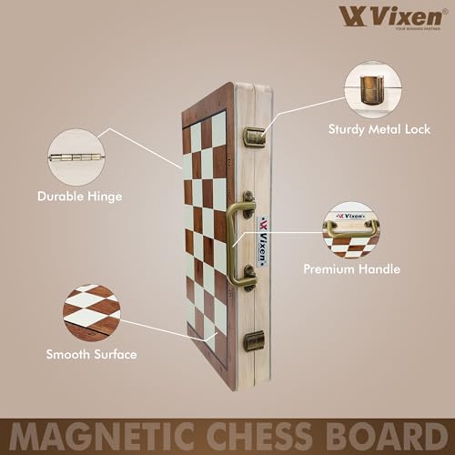 Image of Vixen Strong Magnetic Chess Set | Folding Wooden Chess Board with Secure Grip Chessmen | Travel-Friendly Portable Chess Game for Kids & Adults