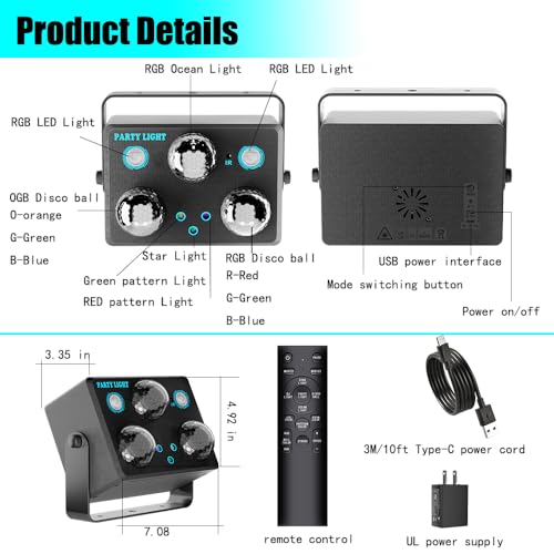 Image of Disco Ball Party Lights,DJ Disco Lights Sound Activated LED Stage Strobe Light Star Ocean Projector with Remote Control for Home Decoration Parties Gift Club Bar Festival Christmas Birthday Wedding