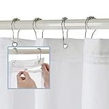 FRESH IDEAS Shower Curtain Liner with Shower Clips, Easy On/Off Liner with Zipper, Waterproof, White