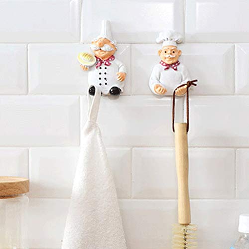 Newferu Cute Adhesive Resin Fat Chef Utility Wall Hook Rack Hanger Sticky Cable Plug Holder Art Décor Storage Organizer Set For Coat Clothes,Towel,Wreath,Key,Garage,Kitchen,Bathroom,Kids Room (H+F) #TOP5