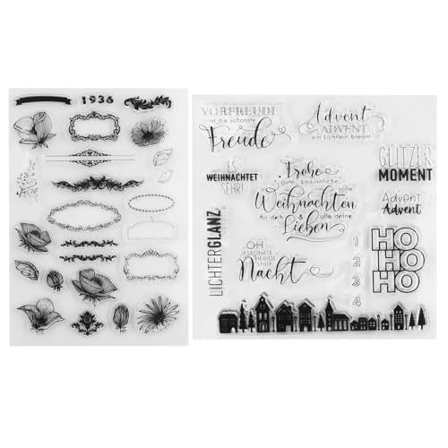 2 sellos transparentes, sellos de silicona, juego de sellos de silicona transparente, sello de feliz Navidad para bricolaje, diario, álbum de recortes, sellos de álbum de fotos