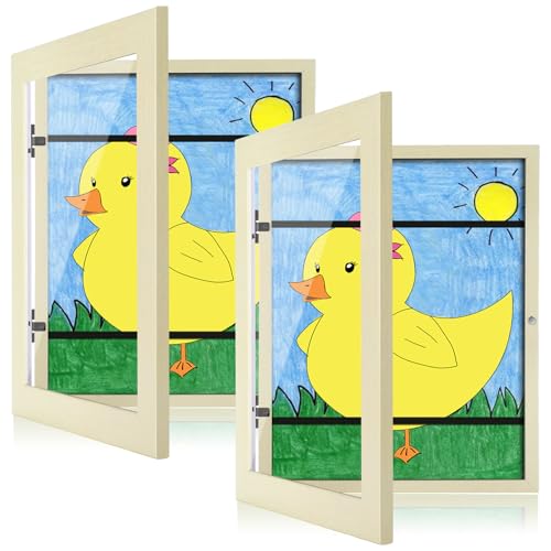 Image of [2-Pack] Kids Art Frames, 8.5x11 Front Opening Kids Artwork Frames Changeable, Ivory Artwork Display Storage Frame for Wall, Holds 50 Pcs, for 3D Picture, Crafts, Children Drawing, Hanging Art,