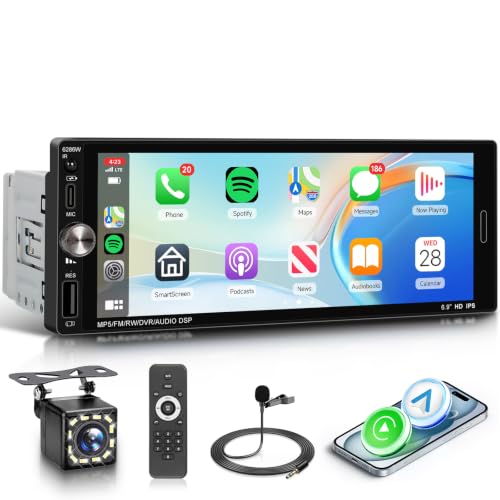 KYNNT Single Din Car Radio Stereo Wireless Carplay & Android Auto, 6.9" HD IPS Touch Screen Radio, Bluetooth 5.2 Car Audio Receiver, Mirror Link, SWC, 1 Din Stereo with Backup Camera, FM/EQ/USB/Type-C