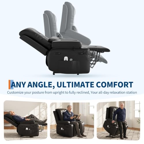 Image of GarveeHome Power Lift Recliner Chair - Heat and Massage, PU Leather Electric Lift Recliner for Elderly & Mobility Impaired, Adjustable Back and Legs, Heavy Duty Lift Chair for Seniors