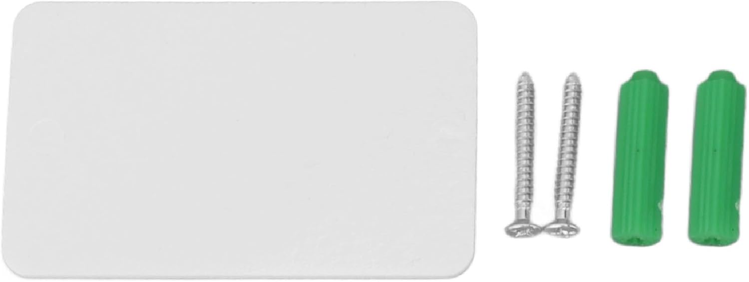 Close-up of adhesive sticker, screws, and expansion tubes