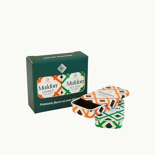 Maldon Salt - Pinch Tin Set - 2 x Original Sea Salt Pinch Tins and 2 x Smoked Sea Salt Pinch Tins - Pocket Sized Tins - Perfect for Picnics and Travel - 4 Tins (SALT NOT INCLUDED)
