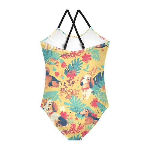 KLL Dachshund Dreams of A Bone Girls 1-Piece Swim Suit Beach Swimwear Adjustable Shoulder Strap UPF 50+2