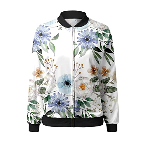 Women Loose Coat O Neck Zipper Long Sleeve Classic Zipper Floral Print Jacket Casual Daily Sporty Jacket Women #TOP2
