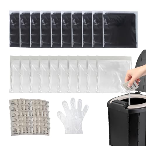 Ahuuen Polvo absorbente de , bolsa de aseo portátil - polvo de coagulante de ,Kit de desodorización de heces con guantes sucios para vómito