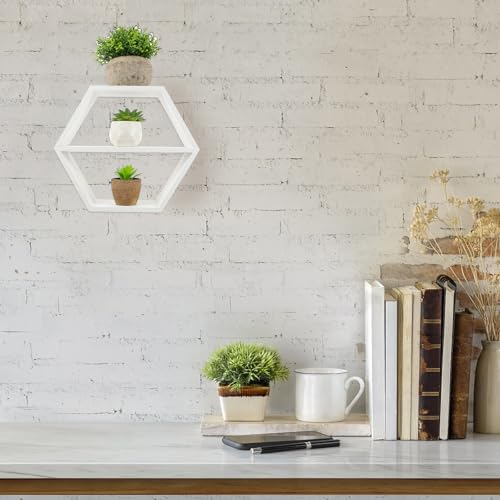 Estante de almacenamiento de pared hexagonal flotante de madera para hogar 3