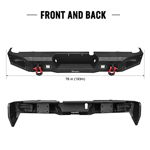 Front Bumper + Rear Bumper for RAM 2500/3500, AAIWA Steel Bumper with LED Light Bar, 2 D-rings and Winch Plate Mount Compatible with 2020-2022 Dodge Ram 2500/3500, Textured Black