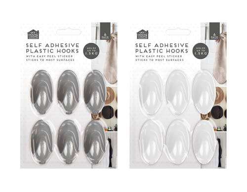 Gem Imports Clear Plastic Self-Adhesive Hooks 6Pk