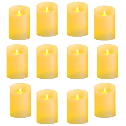 12 Piezas Velas LED Sin Llama Velas de Té, Ø 5cm x H 9cm Velas LED Pilas Velas Eléctricas Realistas Llama Parpadeante Velas Artificiales LED Velas Falsa de Decoración para Boda Navidad, Blanco Cálido