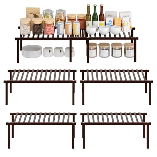 STORAGE MANIAC 2-Pack Expandable Kitchen Counter and Cabinet Shelf, Storage Rack Organizer for Kitchen, Cabinet, Bathroom, Bronze