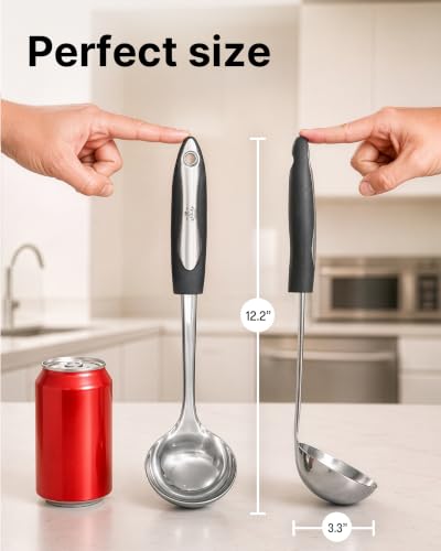 Image of Zulay Kitchen Premium Soup Ladle - 12 inch Stainless Steel with Non-Slip Silicone Handle