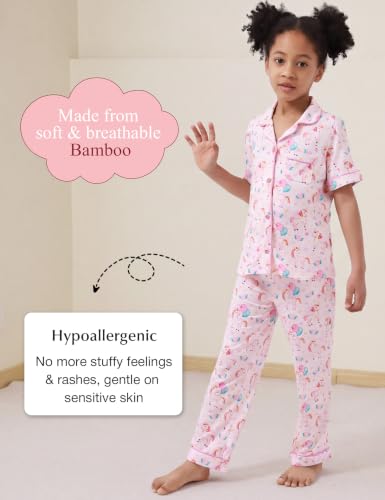 Image of Bamboo Viscose Girls' Sleepwear Short Sleeve Button Down 2-Piece Girls' Pajama Sets