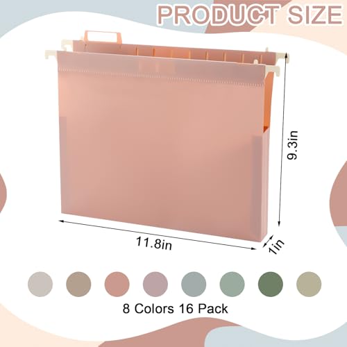gisgfim 16 Pack Plastic Hanging File Folder Letter Size 1inch Expanding File Folders with Tabs Extra Capacity Hang Folders Heavy Duty for Filing Cabinet Designed for Bulky Files Morandi Colors