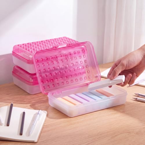 Image of Blulu 6 Pack Plastic Pencil Boxes Bulk Large Pencil Case,Pink | 8.5 x 5.5 x 2.4in, with Snap Lid, Large Capacity Pencils Holder for Organize and Carry, Watercolor Pens Stationery for Office