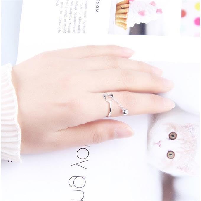 Bague chat argent 925 sterling de qualité supérieure avec pendentif clochette