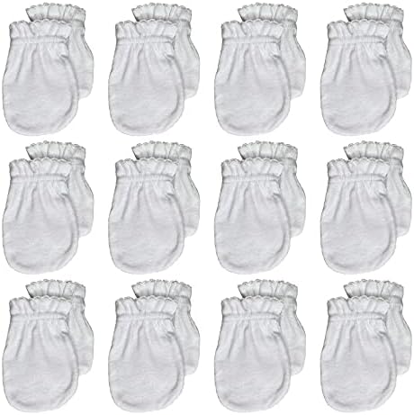 Tamsmart Newborn Baby Gloves No Scratch Mittens 100% Cotton, For 0-6 Months Boys/Girls (White, 12)