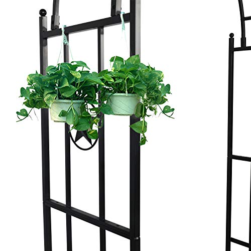 kinbor Metal Arbor with Planters Garden Arch Trellis for Climbing Plants Lawn Backyard, Black - Thumbnail 7