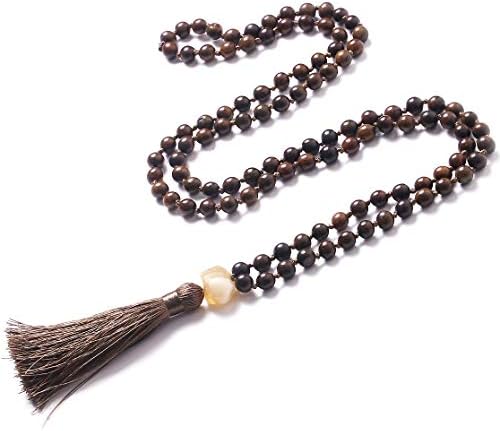 Sandalwood Mala Beads 108 Necklace, Wood Mala Necklace, Hand Knotted Tibetan Wooden Prayer beads, Japa Mala Meditation Beads Yoga Necklace